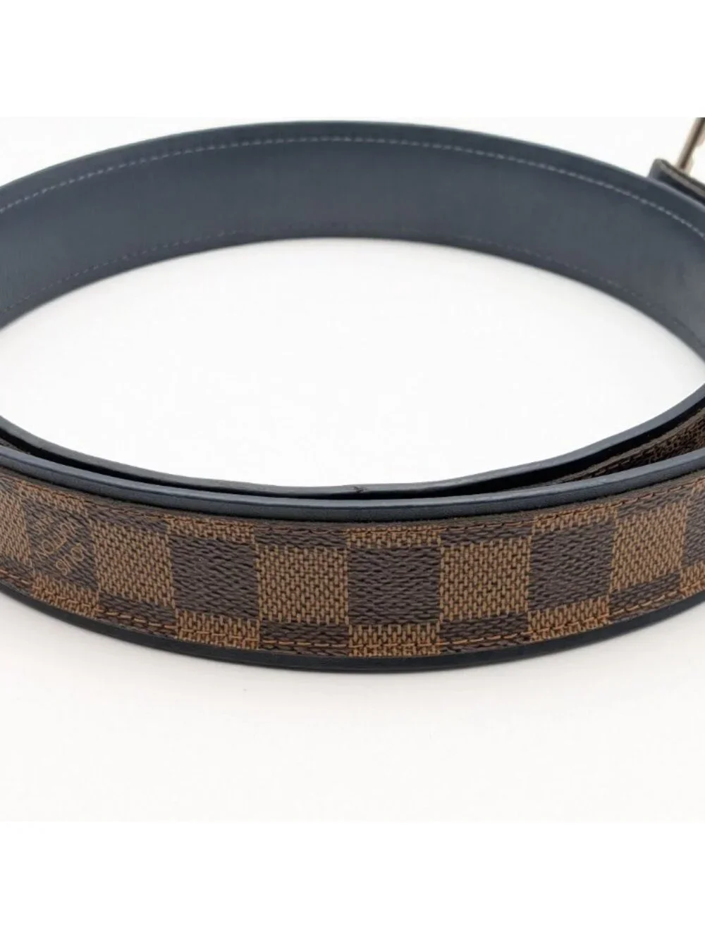 Louis Vuitton Ceinture Sidney Damier Belt Logo Silver Brown Navy